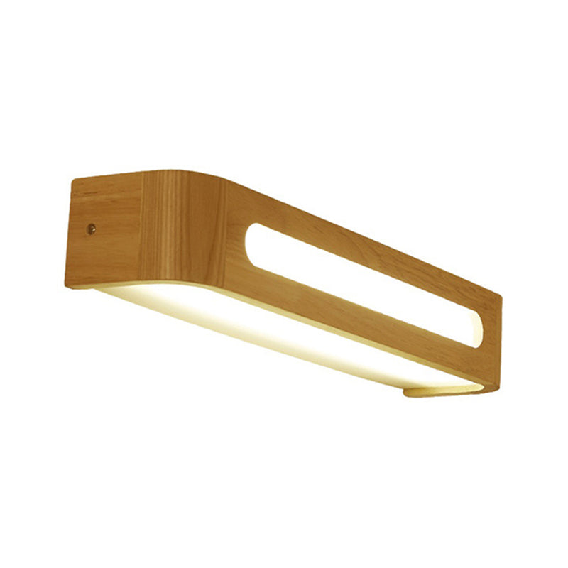 Square Shape Wood Wall Sconce Modern Style 1-Light Mirror Wall Light Fixtures in Brown