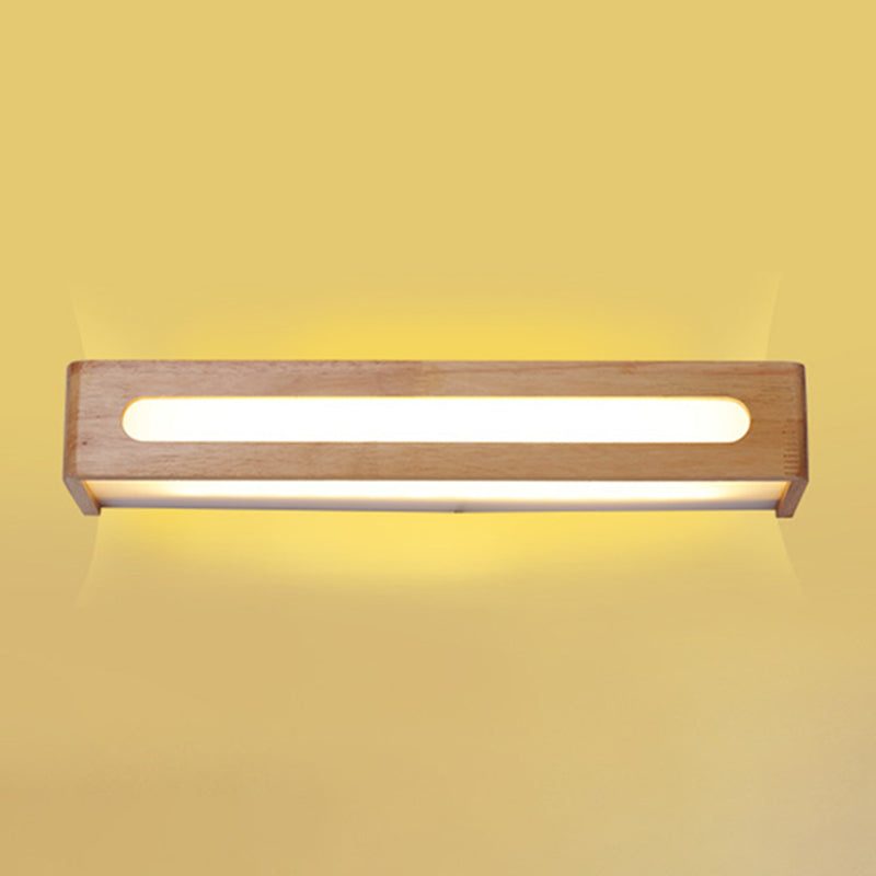 Square Shape Wood Wall Sconce Modern Style 1-Light Mirror Wall Light Fixtures in Brown