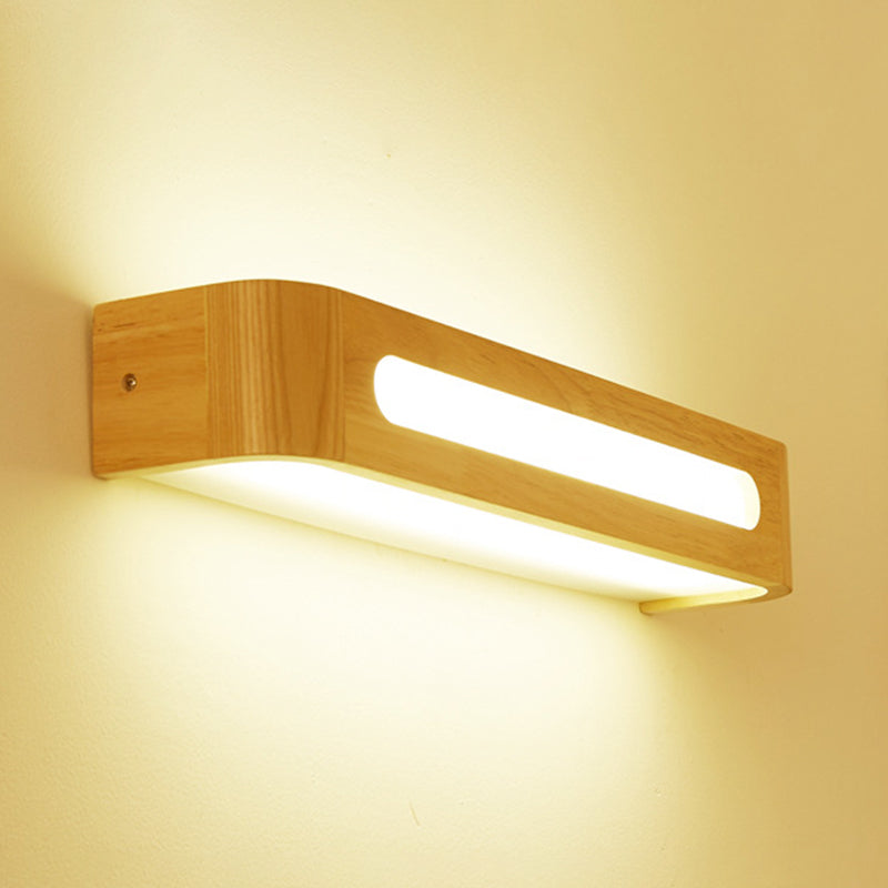 Square Shape Wood Wall Sconce Modern Style 1-Light Mirror Wall Light Fixtures in Brown