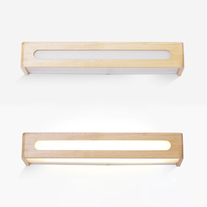 Square Shape Wood Wall Sconce Modern Style 1-Light Mirror Wall Light Fixtures in Brown