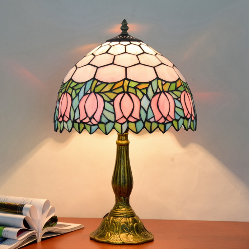 Tiffany Style Table Lamp 1-Light Desk Lamp with Glass Shade for Bedroom