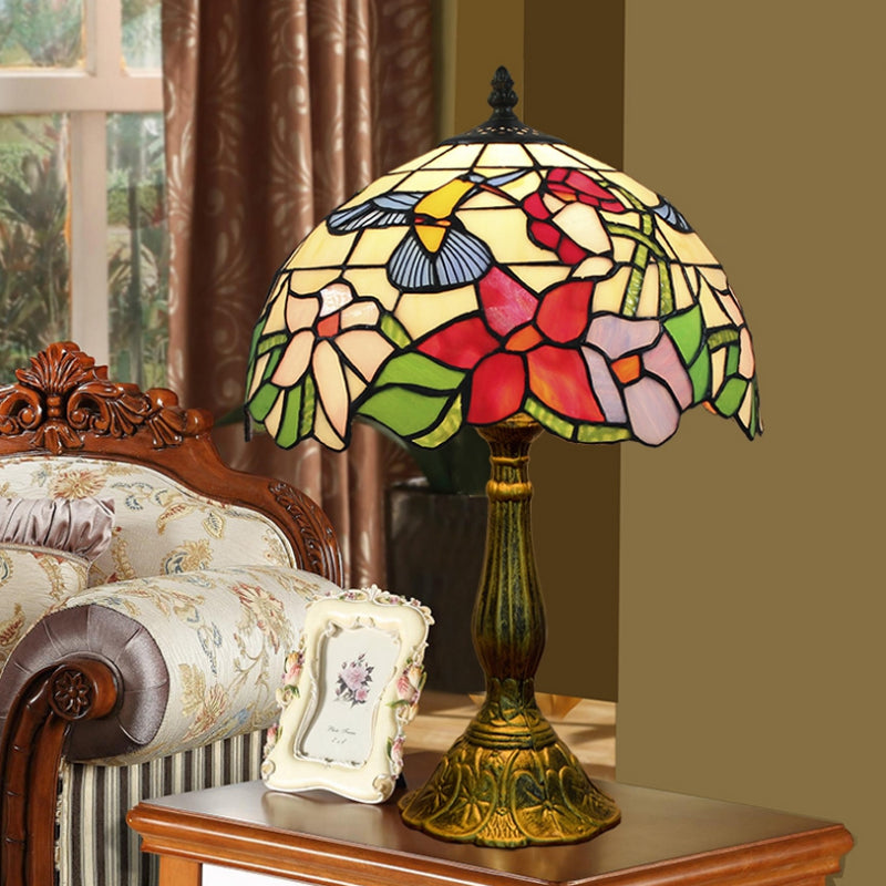Tiffany Style Table Lamp 1-Light Desk Lamp with Glass Shade for Bedroom