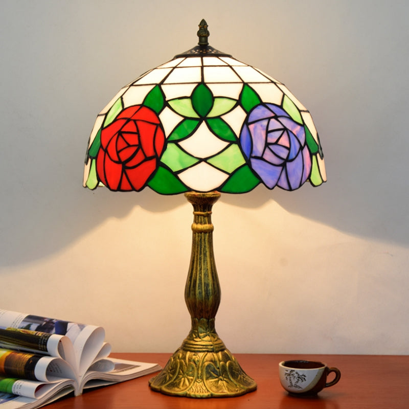 Tiffany Style Table Lamp 1-Light Desk Lamp with Glass Shade for Bedroom