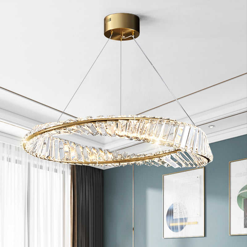 Contemporary Ring Chandelier Light Fixture Beveled Crystal Pendant Chandelier