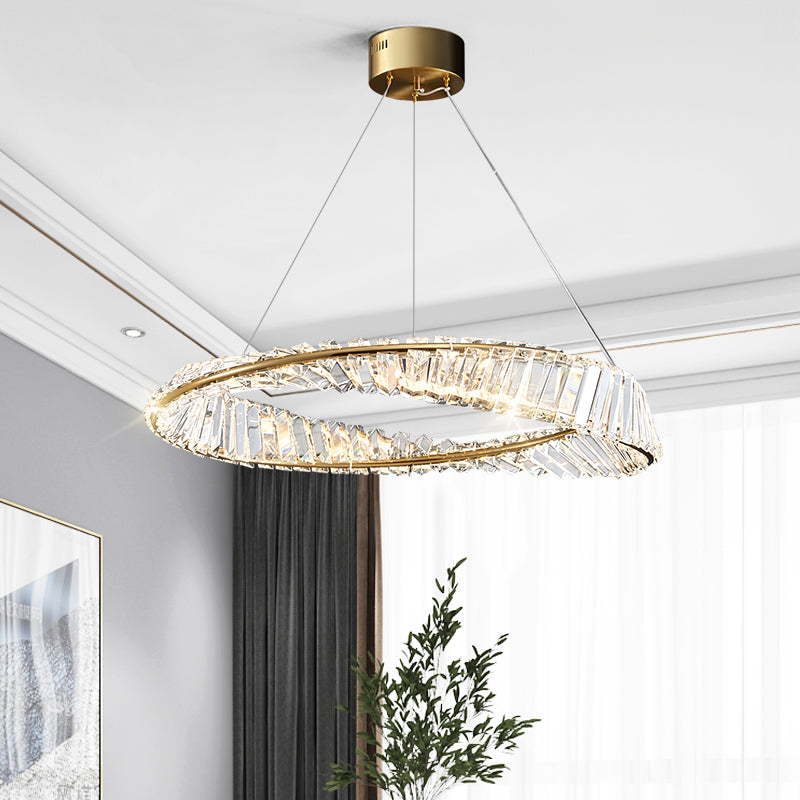 Contemporary Ring Chandelier Light Fixture Beveled Crystal Pendant Chandelier