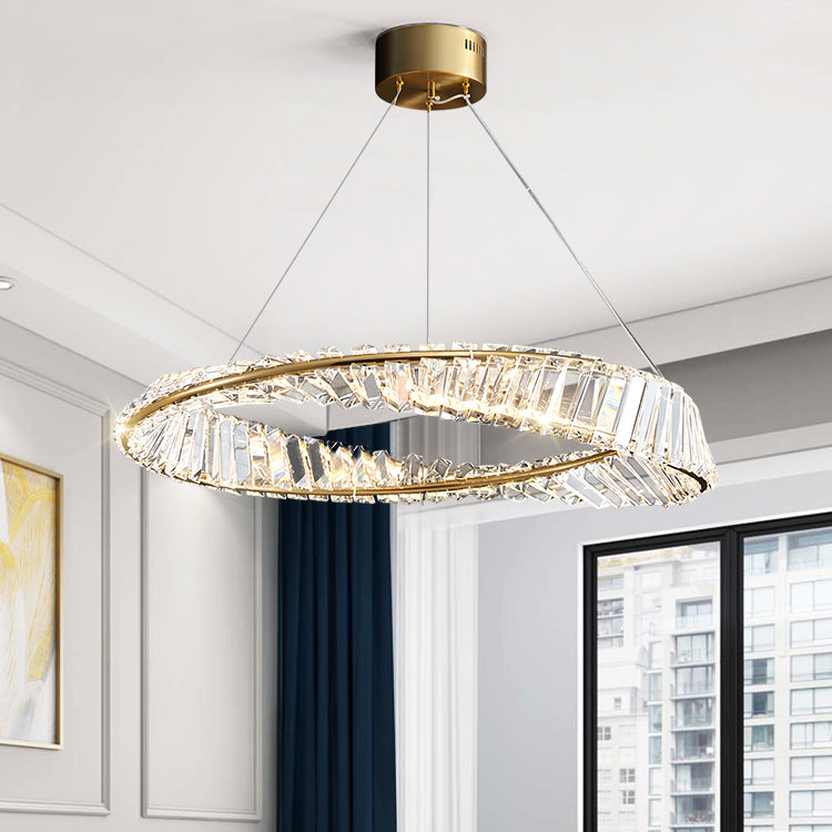 Contemporary Ring Chandelier Light Fixture Beveled Crystal Pendant Chandelier