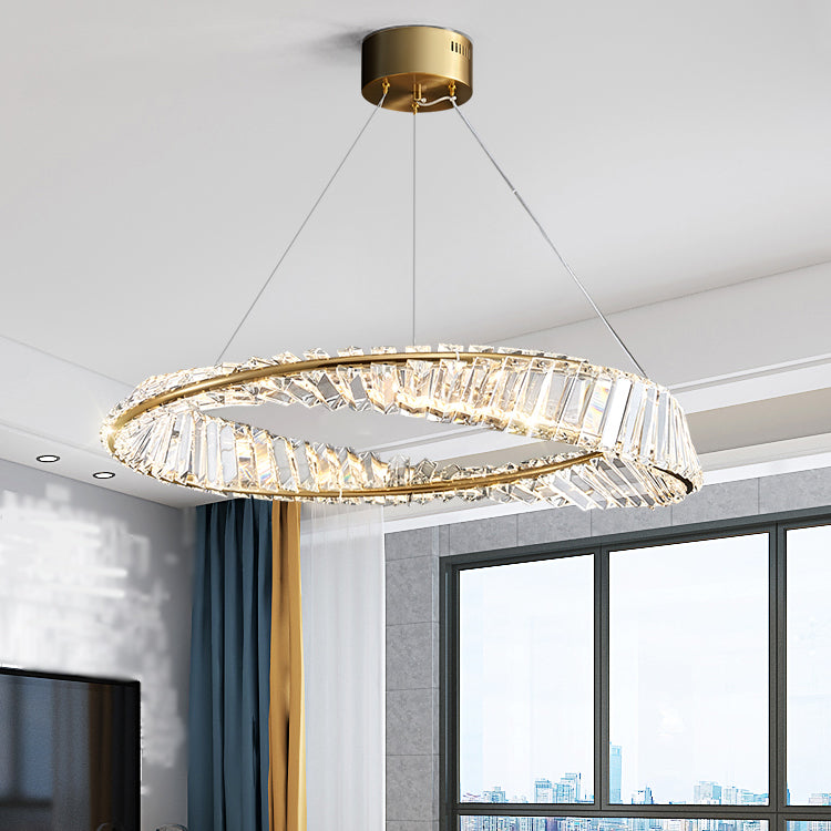 Contemporary Ring Chandelier Light Fixture Beveled Crystal Pendant Chandelier