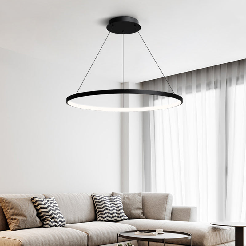 Contemporary Circle Shape Pendant Chandelier Metal Single Light Pendant Lighting in Black