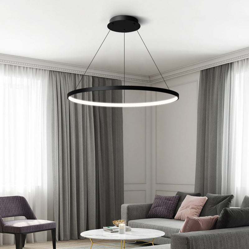 Contemporary Circle Shape Pendant Chandelier Metal Single Light Pendant Lighting in Black