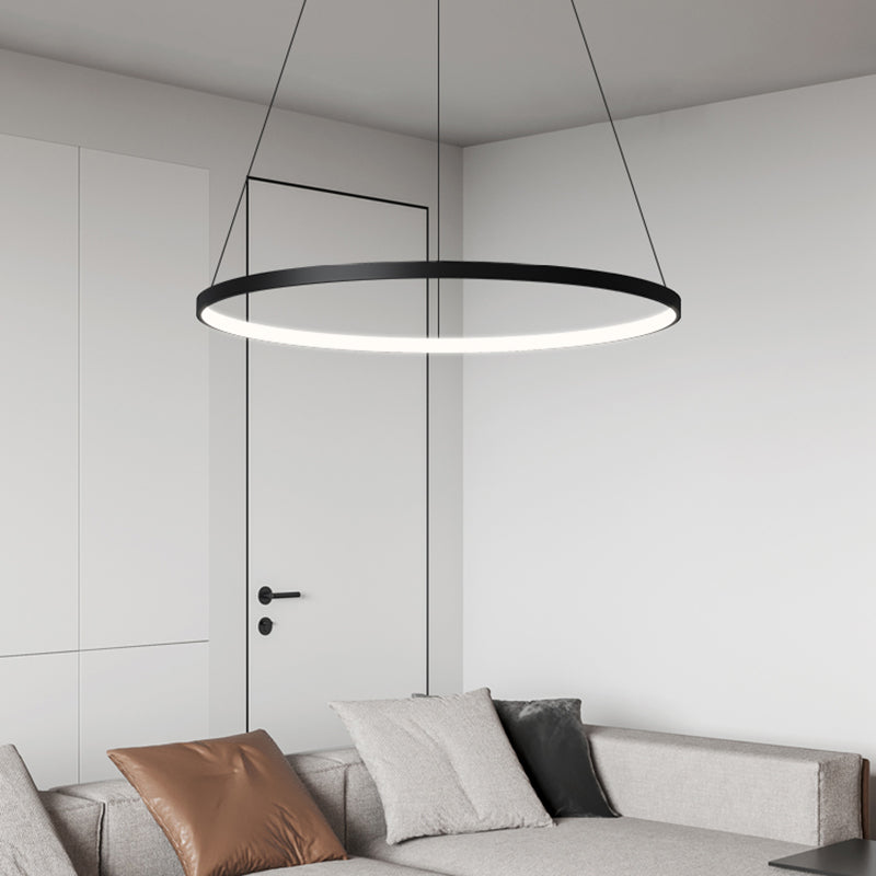 Contemporary Circle Shape Pendant Chandelier Metal Single Light Pendant Lighting in Black