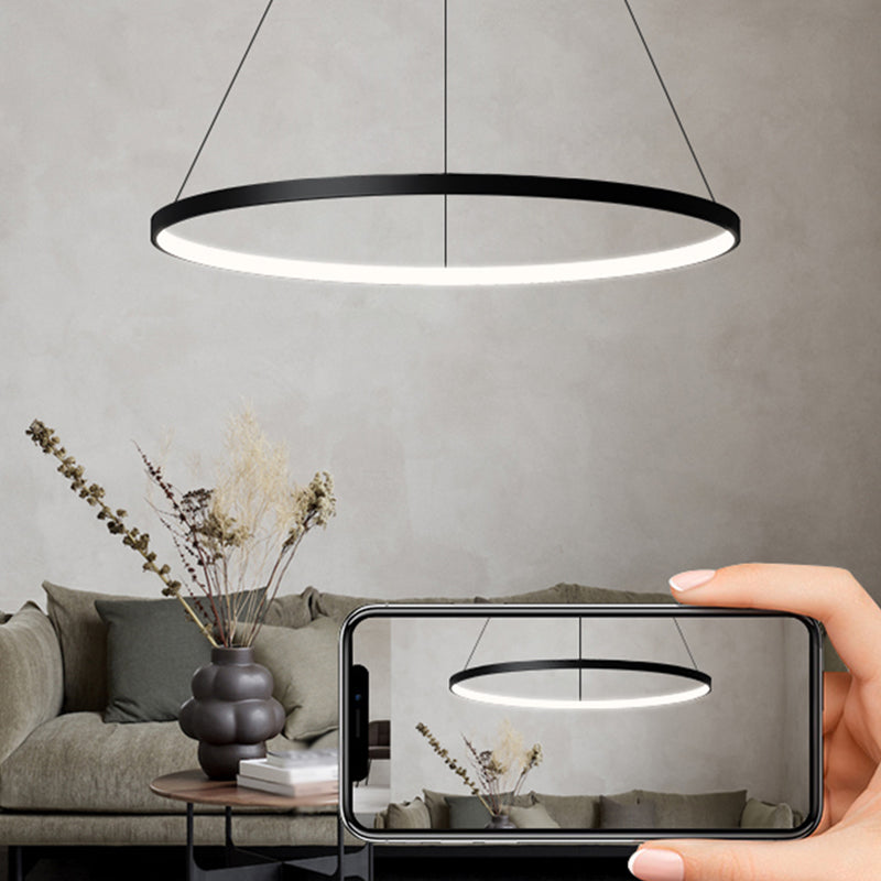 Contemporary Circle Shape Pendant Chandelier Metal Single Light Pendant Lighting in Black