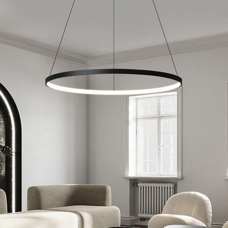 Contemporary Circle Shape Pendant Chandelier Metal Single Light Pendant Lighting in Black