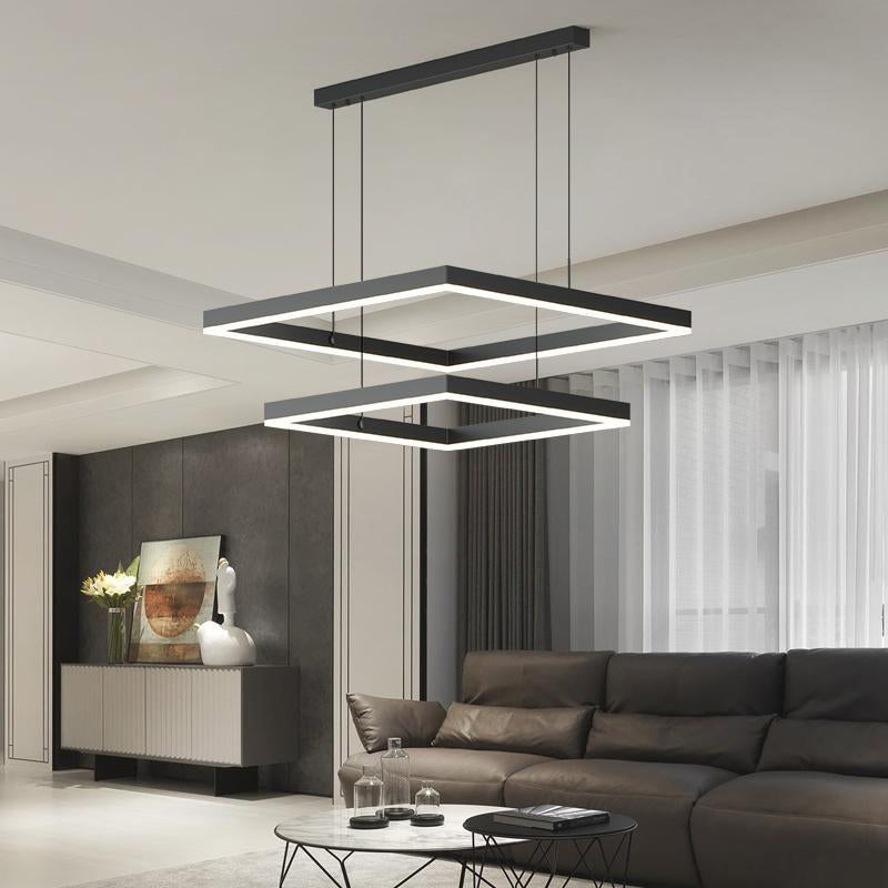 Light Luxury Layered Chandelier Aluminum Black LED Chandelier Pendant for Dining Room