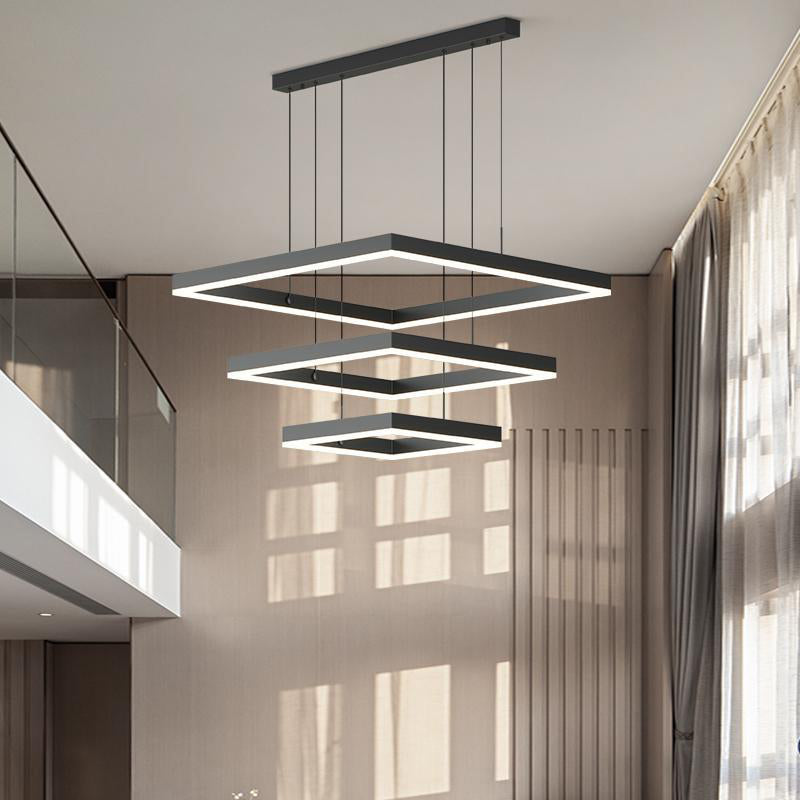 Light Luxury Layered Chandelier Aluminum Black LED Chandelier Pendant for Dining Room