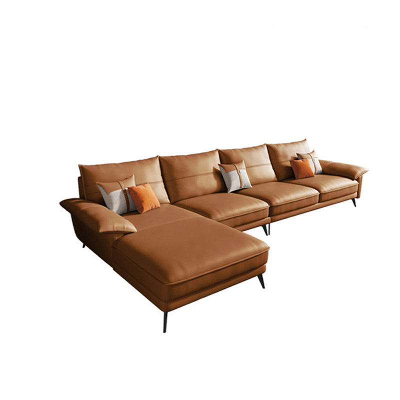 Brown Genuine Leather Sectional Sofa Set Pillow Top Arm Sectionals Couch with Pillows