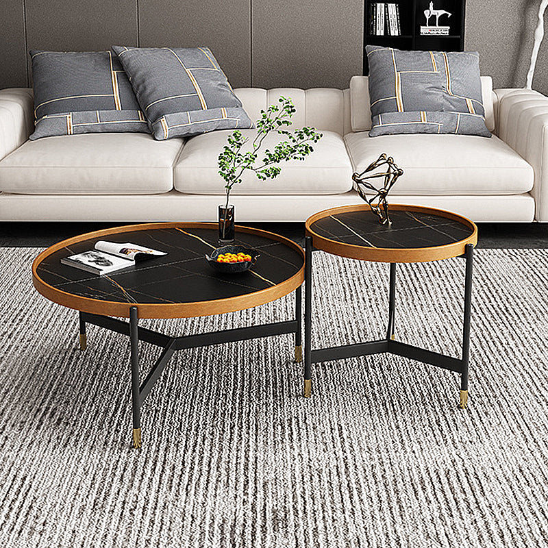 3 Legs Base Design Black Metal Base Slate Top Round Coffee Table