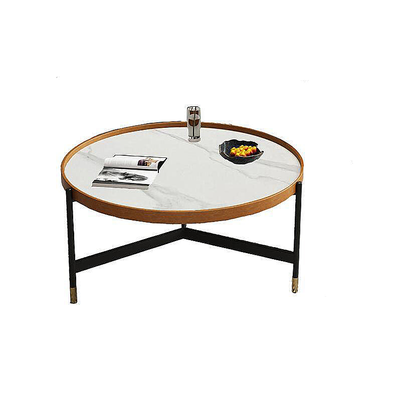 3 Legs Base Design Black Metal Base Slate Top Round Coffee Table