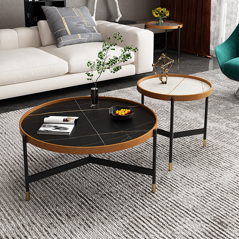 3 Legs Base Design Black Metal Base Slate Top Round Coffee Table