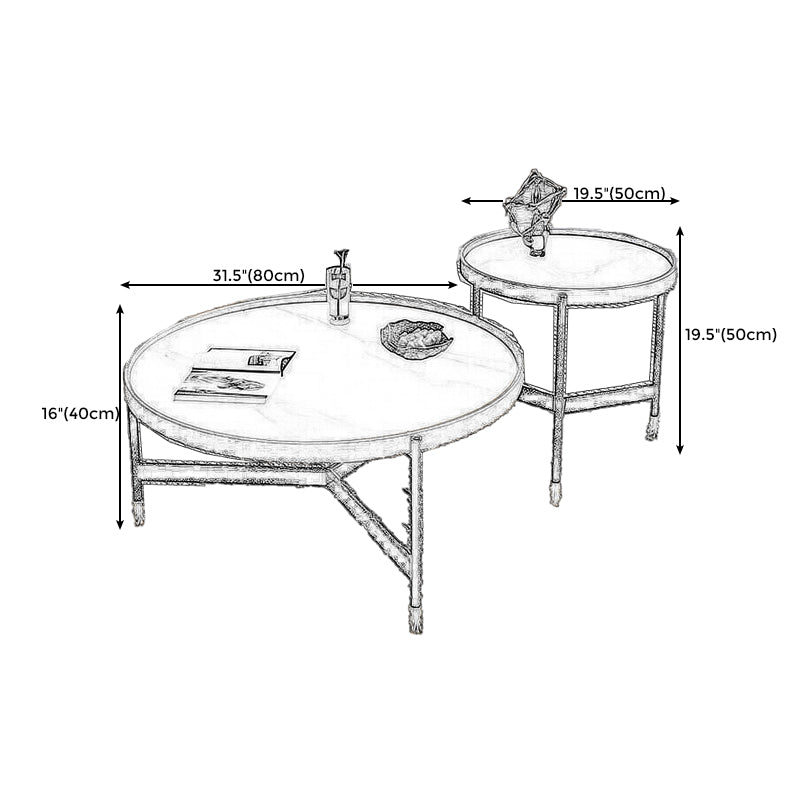 3 Legs Base Design Black Metal Base Rock Slab Top Round Coffee Table