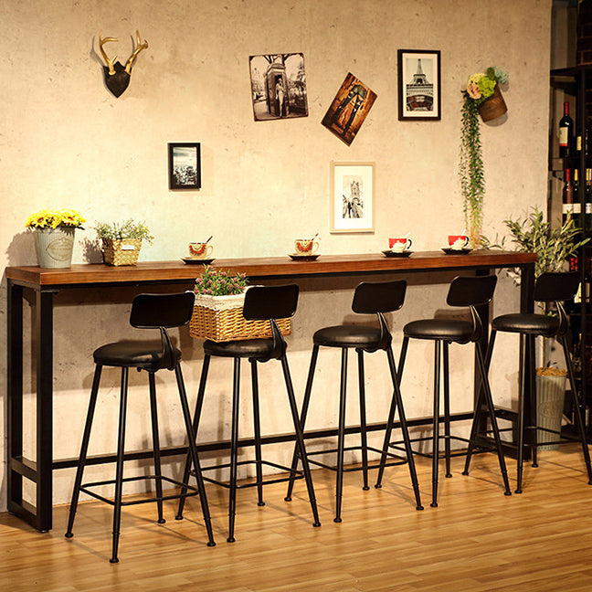 Natural Wood Top Bar Table Rectangle Industrial Footrest Indoor Bar Dining Table