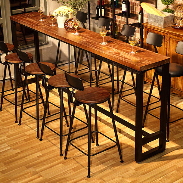 Natural Wood Top Bar Table Rectangle Industrial Footrest Indoor Bar Dining Table