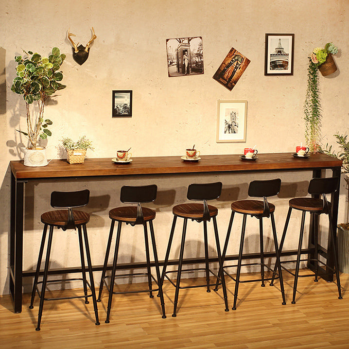 Natural Wood Top Bar Table Rectangle Industrial Footrest Indoor Bar Dining Table