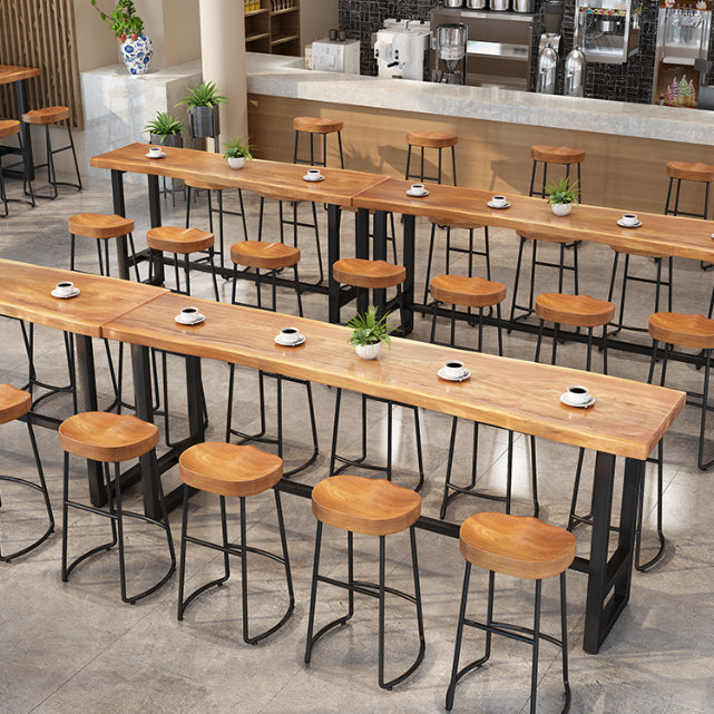 Rectangle Counter Table Footrest Wood Modern Cocktail Bar Table in Natural