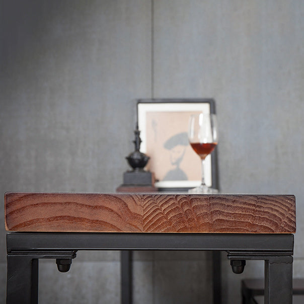 Indoor Brown Wood Bistro Table Modern Rectangle Footrest Cocktail Bar Table