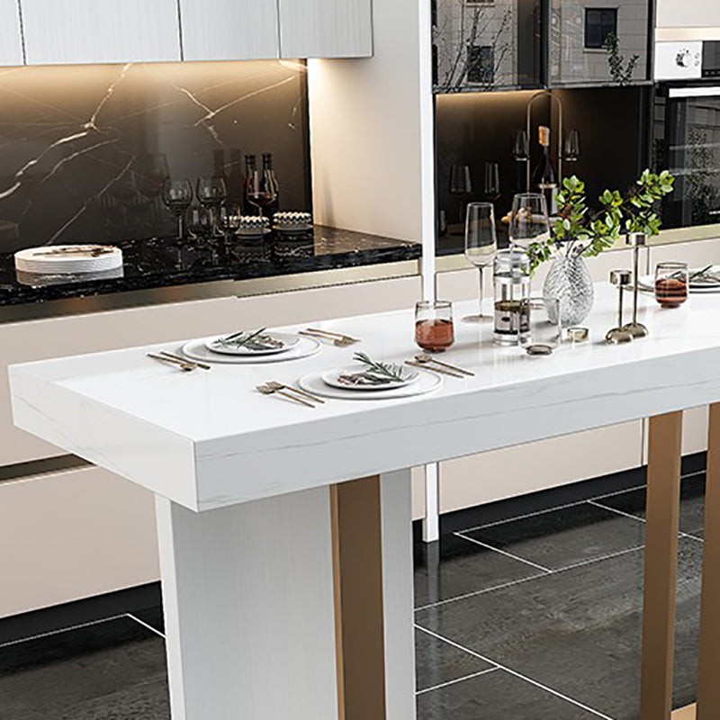 Rectangle Bar Table Contemporary Bar Dining Table with 4 Gold Legs