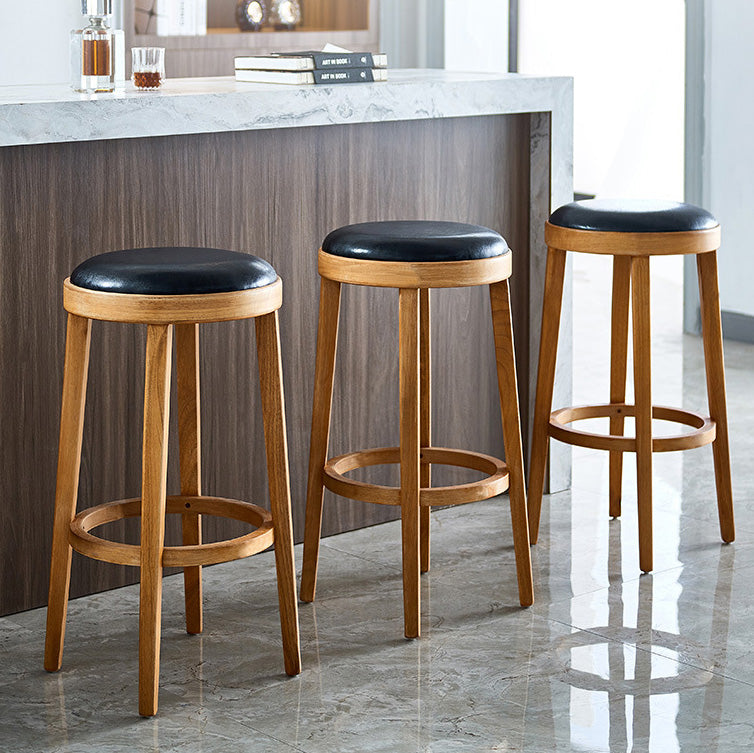 Contemporary Style Bar-stool Round Counter Bar Stool with Wooden Legs for Kitchen