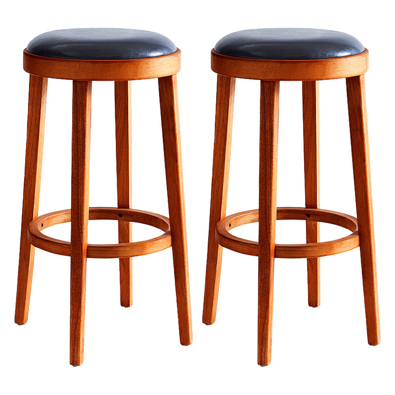 Contemporary Style Bar-stool Round Counter Bar Stool with Wooden Legs for Kitchen