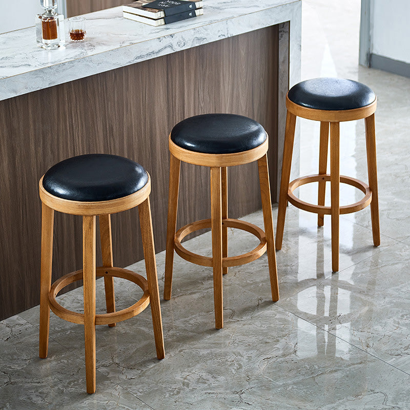 Contemporary Style Bar-stool Round Counter Bar Stool with Wooden Legs for Kitchen