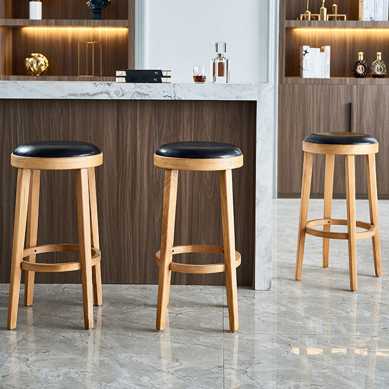 Contemporary Style Bar-stool Round Counter Bar Stool with Wooden Legs for Kitchen