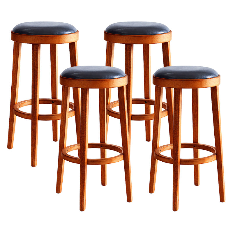 Contemporary Style Bar-stool Round Counter Bar Stool with Wooden Legs for Kitchen