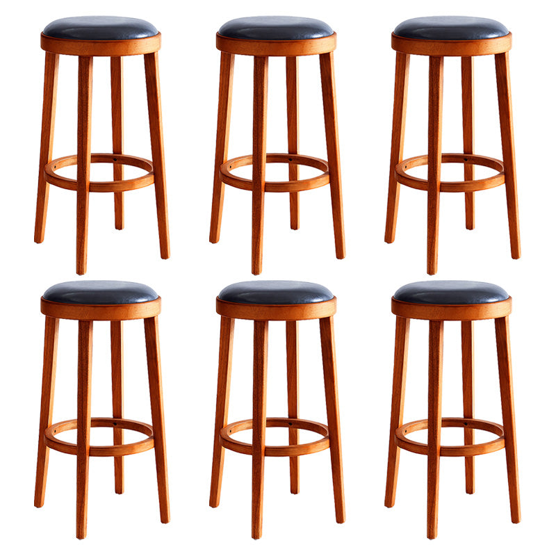 Contemporary Style Bar-stool Round Counter Bar Stool with Wooden Legs for Kitchen