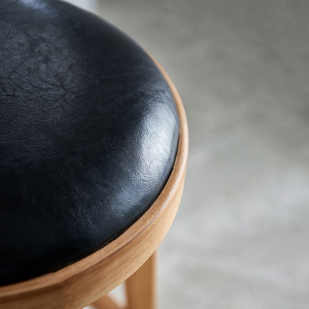 Contemporary Style Bar-stool Round Counter Bar Stool with Wooden Legs for Kitchen