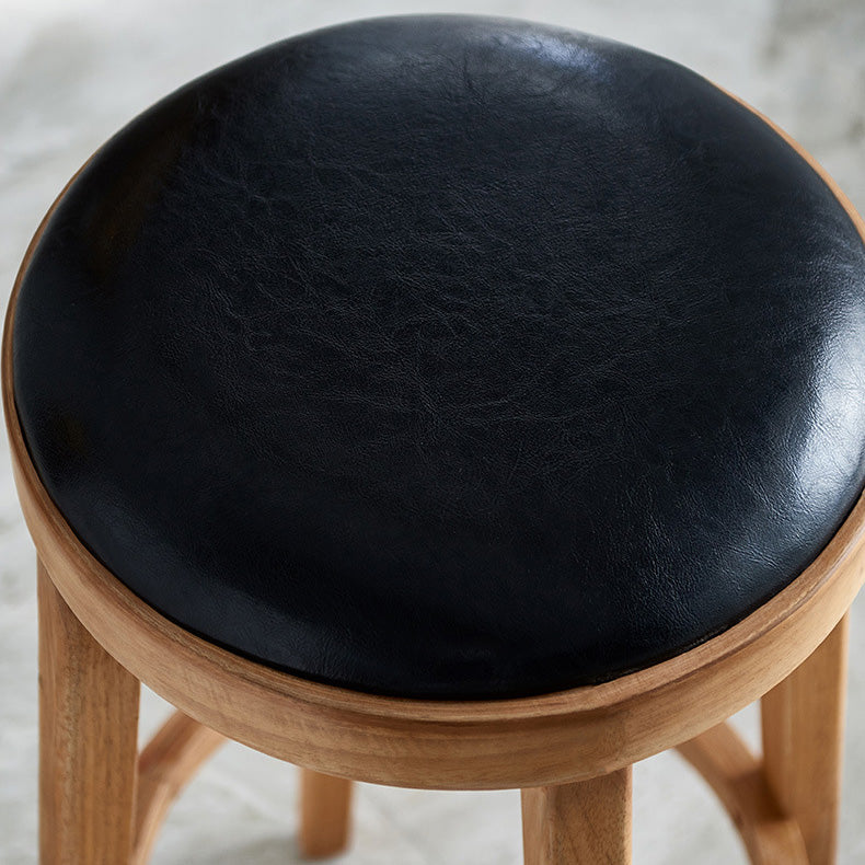 Contemporary Style Bar-stool Round Counter Bar Stool with Wooden Legs for Kitchen