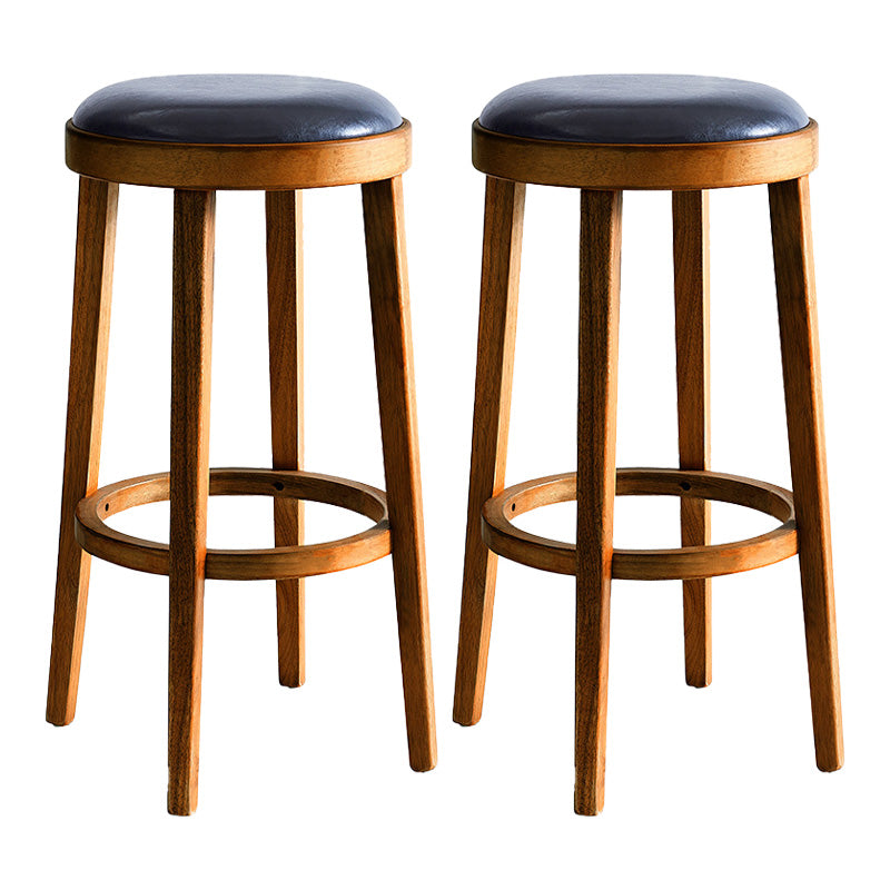 Contemporary Style Bar-stool Round Counter Bar Stool with Wooden Legs for Kitchen