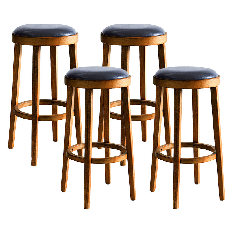Contemporary Style Bar-stool Round Counter Bar Stool with Wooden Legs for Kitchen