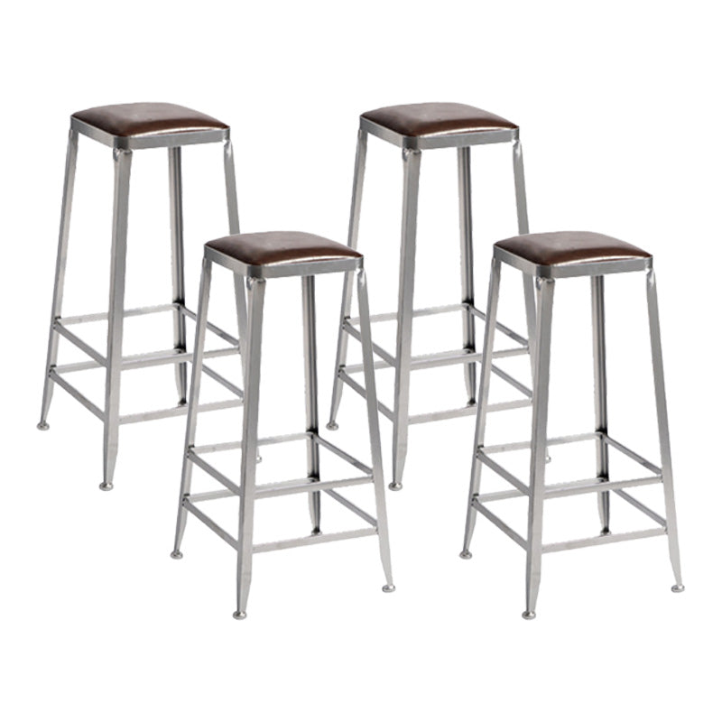 Industrial Coffee Shop Footrest Stools Silver Iron Bar Stool