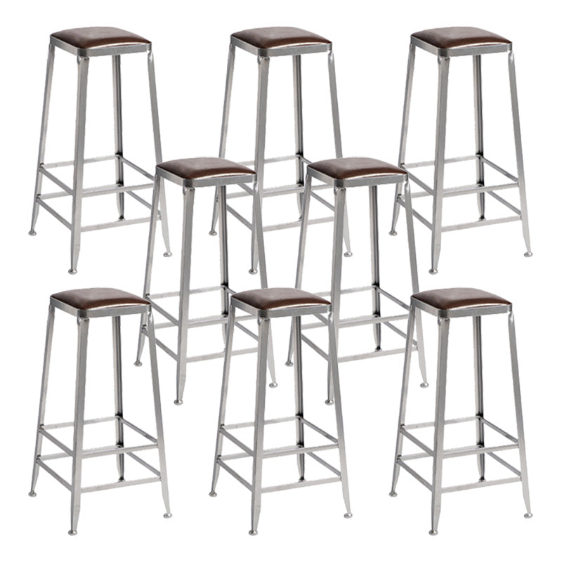 Industrial Coffee Shop Footrest Stools Silver Iron Bar Stool