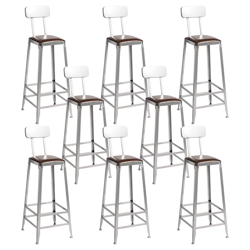 Industrial Coffee Shop Footrest Stools Silver Iron Bar Stool