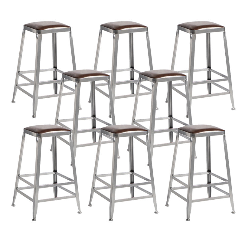 Industrial Coffee Shop Footrest Stools Silver Iron Bar Stool