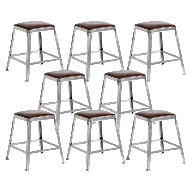 Industrial Coffee Shop Footrest Stools Silver Iron Bar Stool