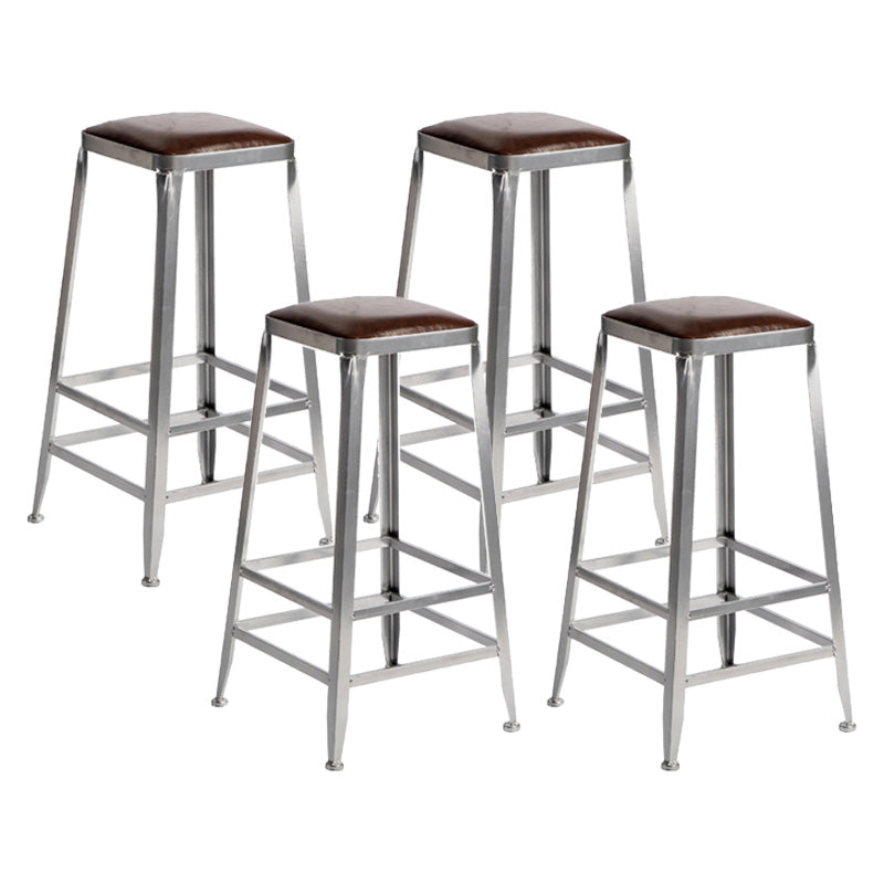 Industrial Coffee Shop Footrest Stools Silver Iron Bar Stool