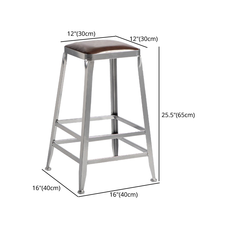 Industrial Coffee Shop Footrest Stools Silver Iron Bar Stool