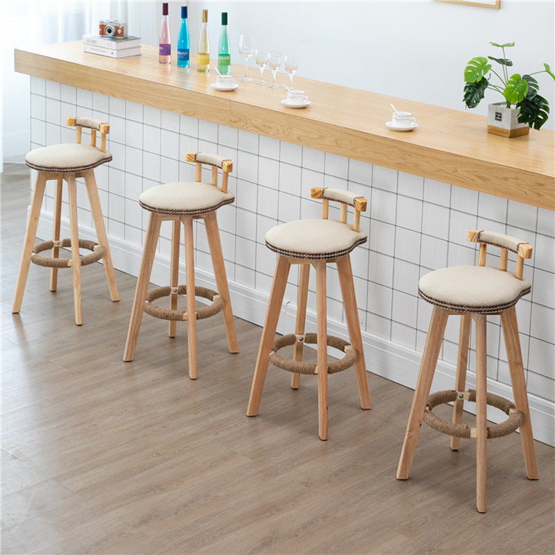 Modern Rubberwood Restaurant Stool Matte Finish Upholstered Bar Stools