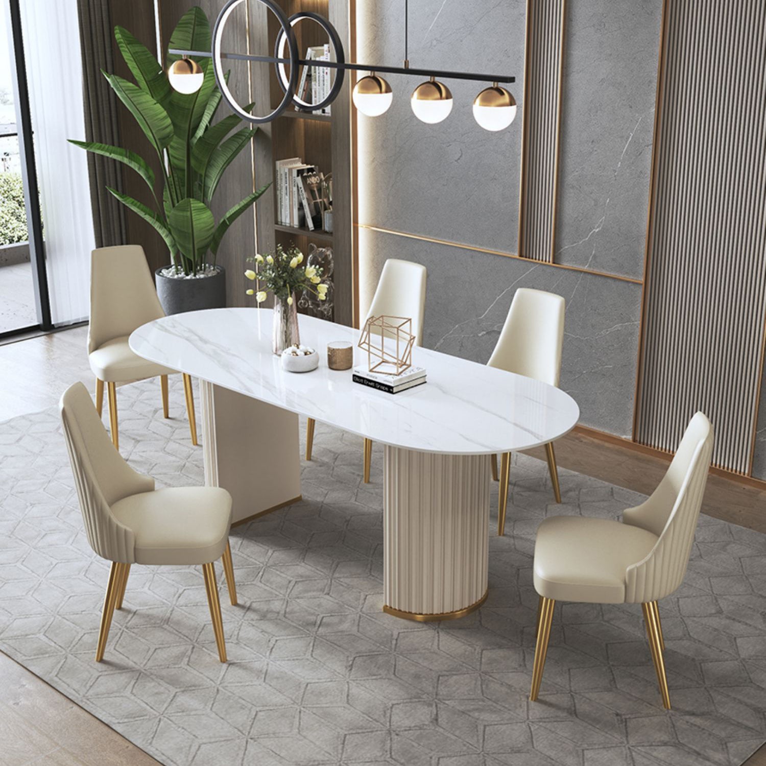 Glam 1/2/5/6/7/8 Pieces Dining Set Sintered Stone Dining Table Set