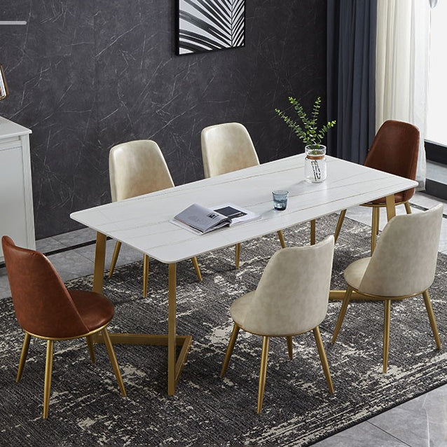 Luxury 1/4/5/7 Pieces Dining Set Sintered Stone Top Dining Table with Leather Chairs