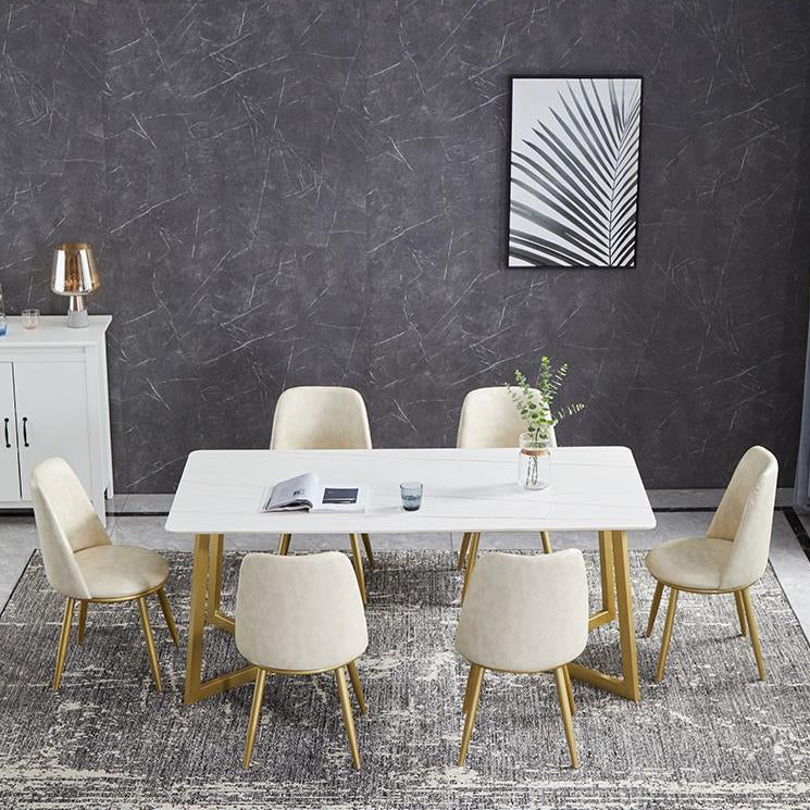 Luxury 1/4/5/7 Pieces Dining Set Sintered Stone Top Dining Table with Leather Chairs